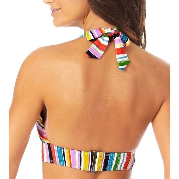 Anne Cole Painted Stripe Banded Halter Multicolor Bikini Top Size S NWT - Picture 3 of 5